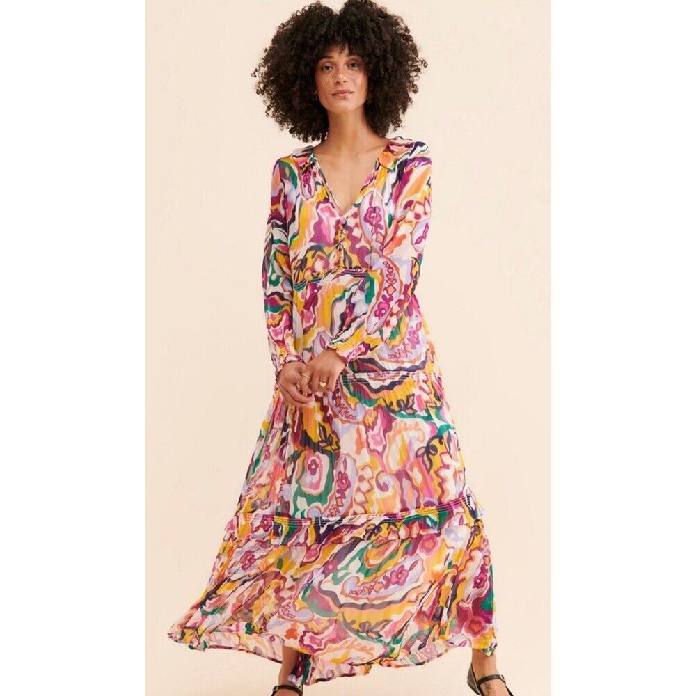 NWT Anthropologie Marais Chiffon Maxi Dress Floral Tiered Flowy Small S